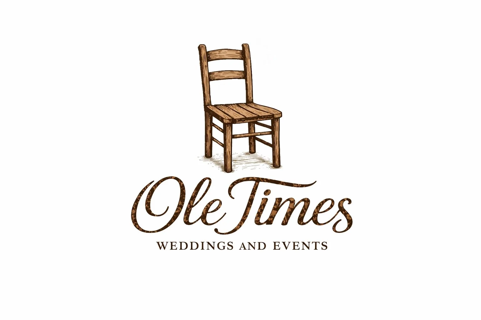 Logo of Old Times Weddings and Events with a drawing of a wooden chair above the text.