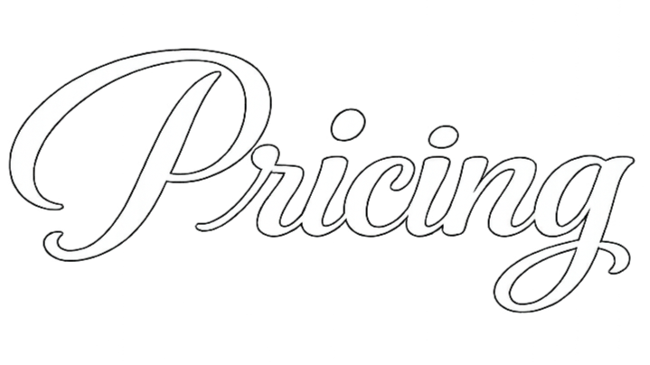 The image features the word 'Pricing' written in a cursive font, white in color, on a black background.