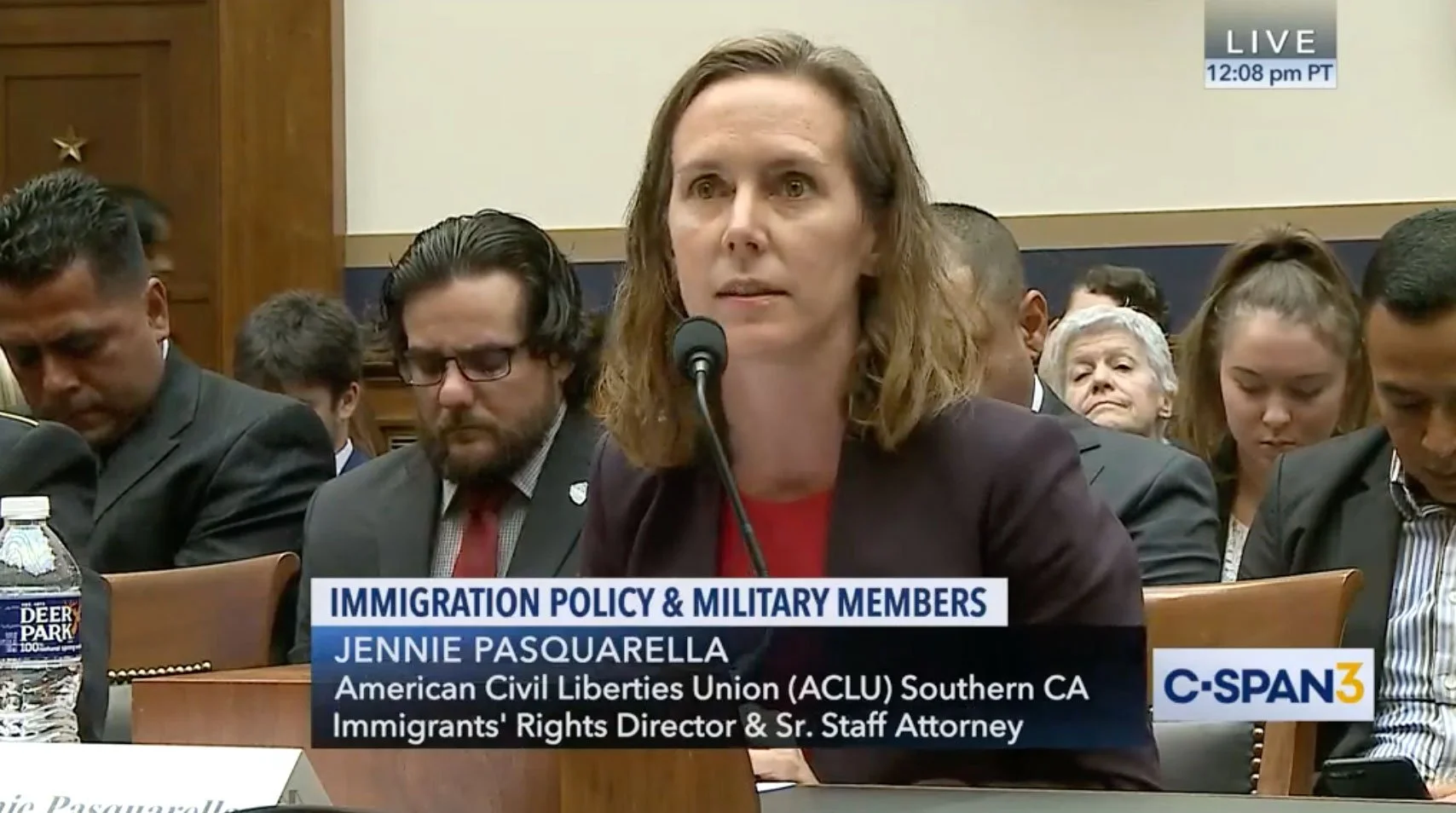 Jennie Pasquarella testifying at a congressional hearing about immigrants rights