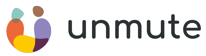 Unmute logo with a colorful abstract icon and the word 'unmute' in lowercase letters.