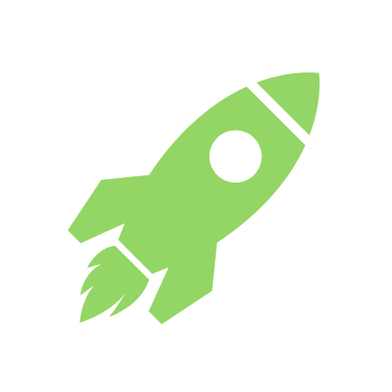 Green rocket icon on a white circular background