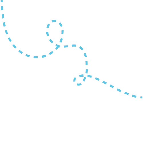 Illustration of a dog with a dashed line representing its movement path, showing a playful pose with tail up and tongue out.