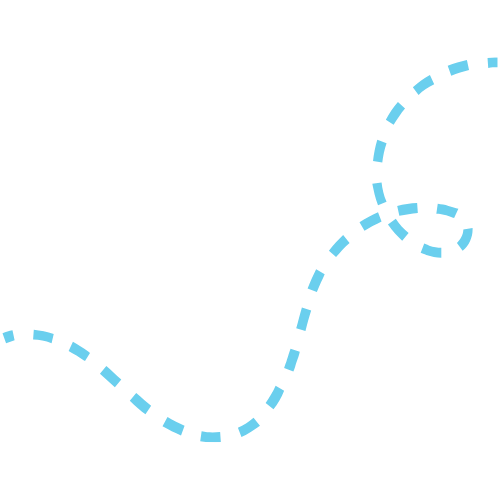A black background with light blue dashed lines forming an abstract, winding shape.