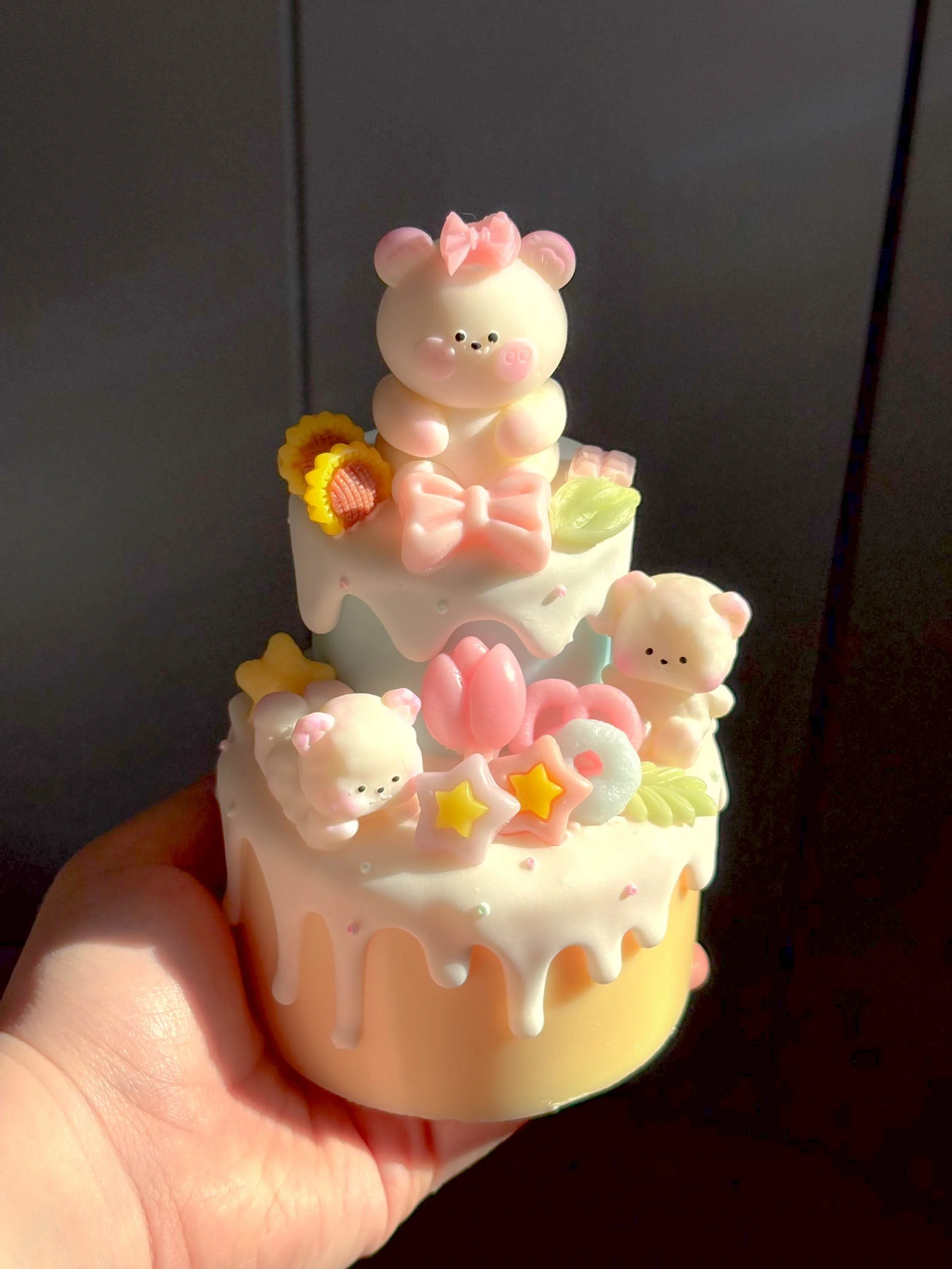 Cute pastel bear birthday cake candle