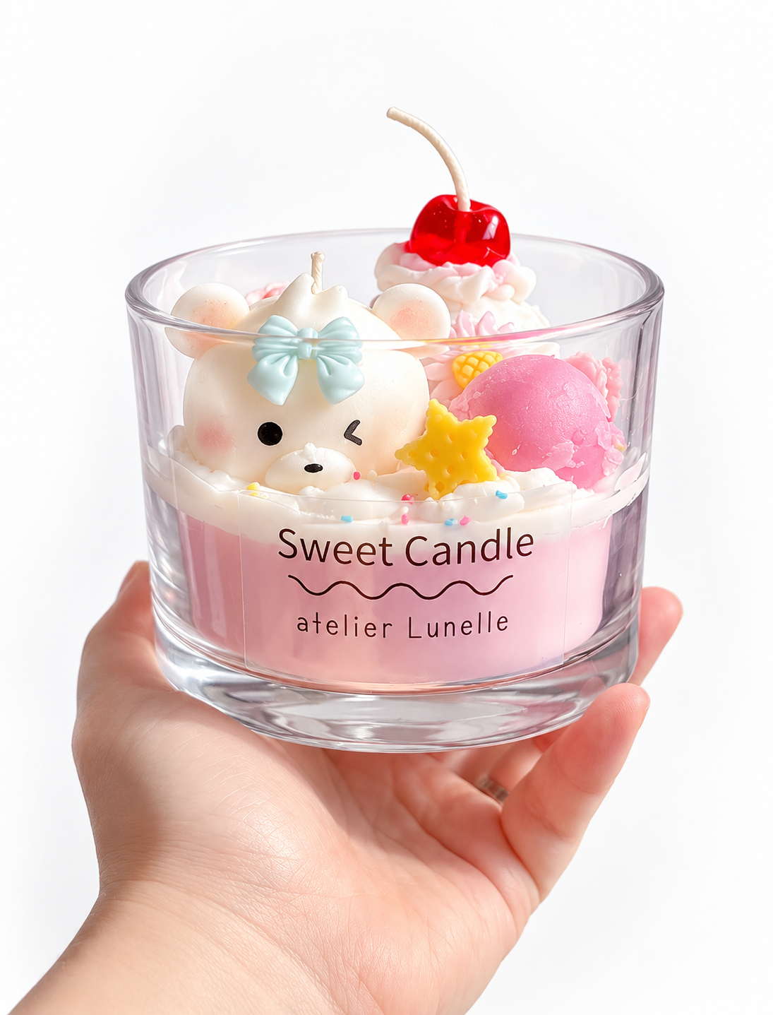 Strawberry Ice Cream Bear Candle | Kawaii Gourmand Home Fragrance