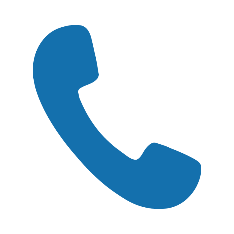 Blue phone receiver icon on a black background.