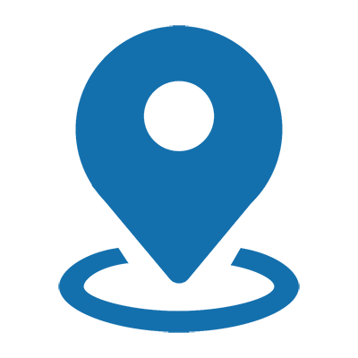 Map location icon with a blue map marker pin and a circular base