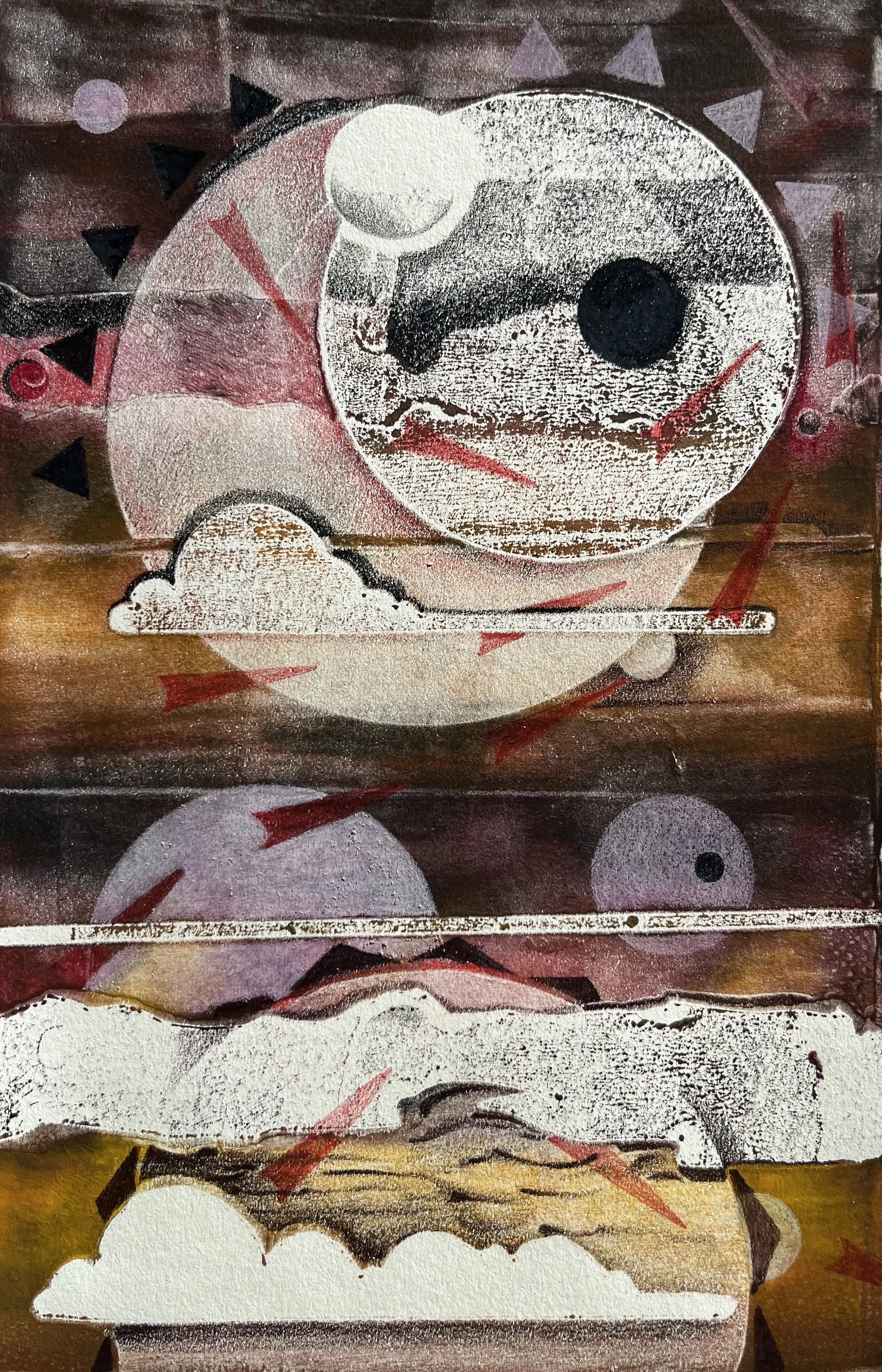 Timescape No.5, mixed media monotype series, 5.5” x 8”, 2025.