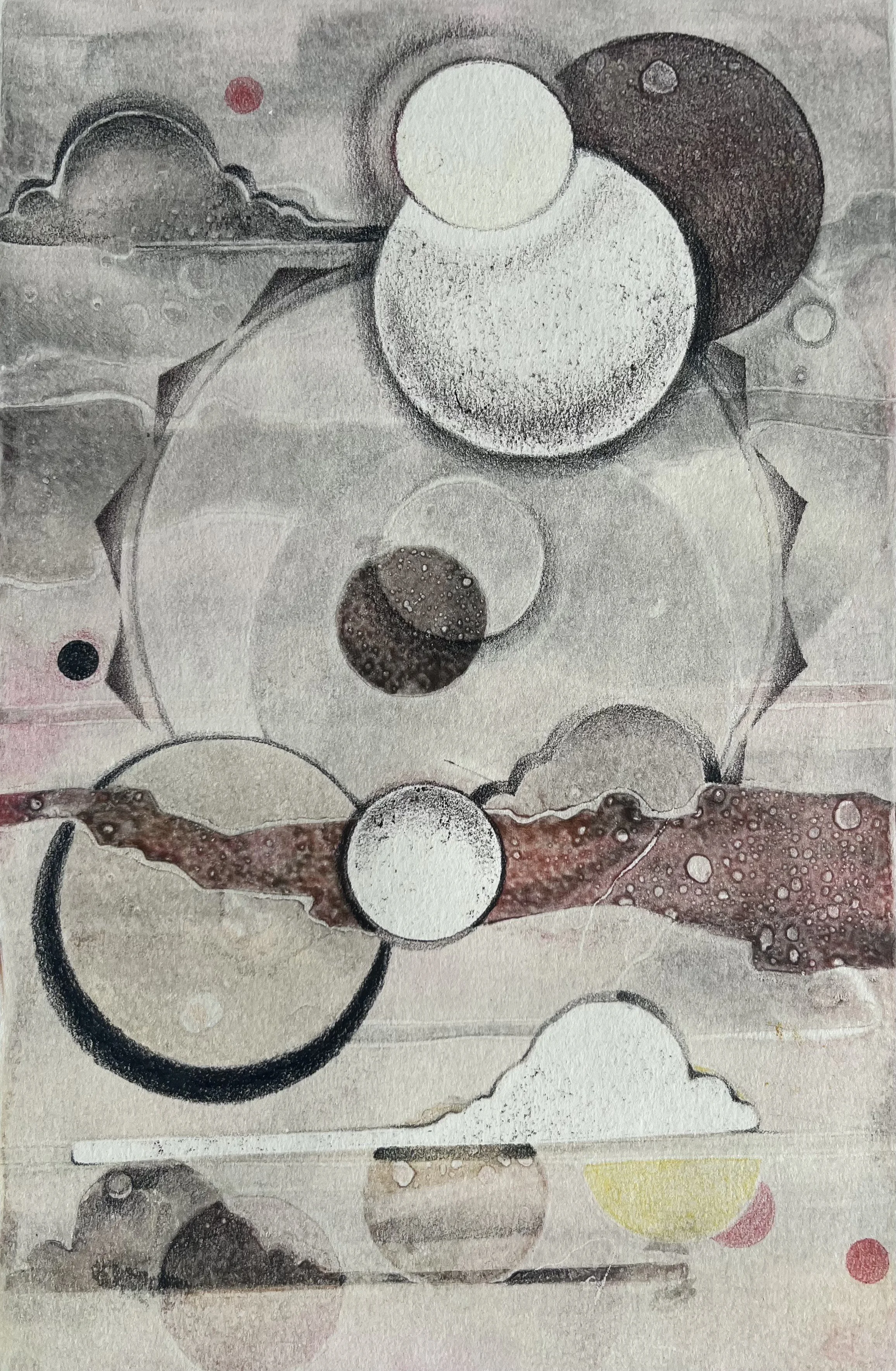 Timescape No.1, mixed media monotype series, 5.5” x 8”, 2025.