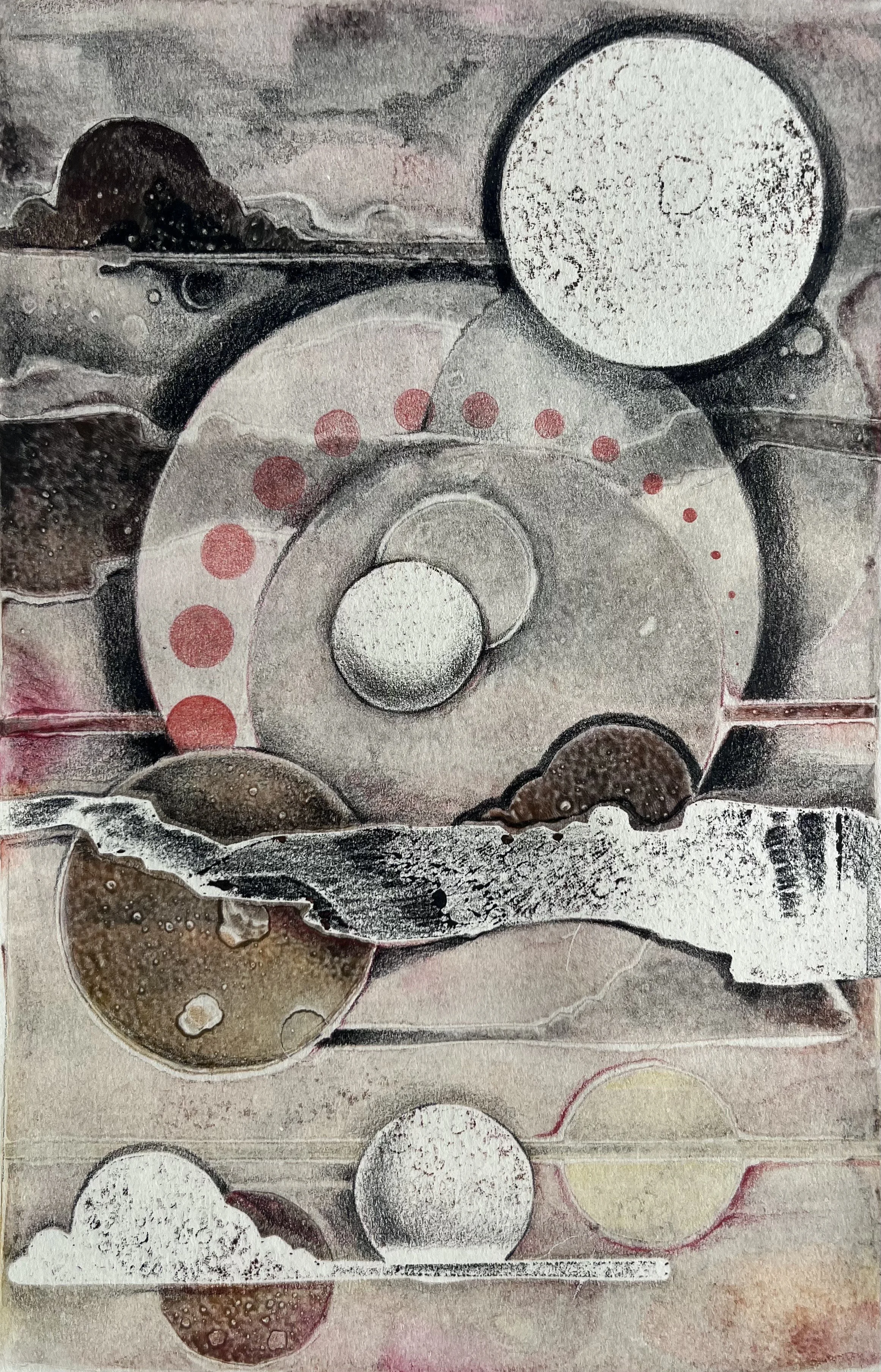 Timescape No.2, mixed media monotype series, 5.5” x 8”, 2025.