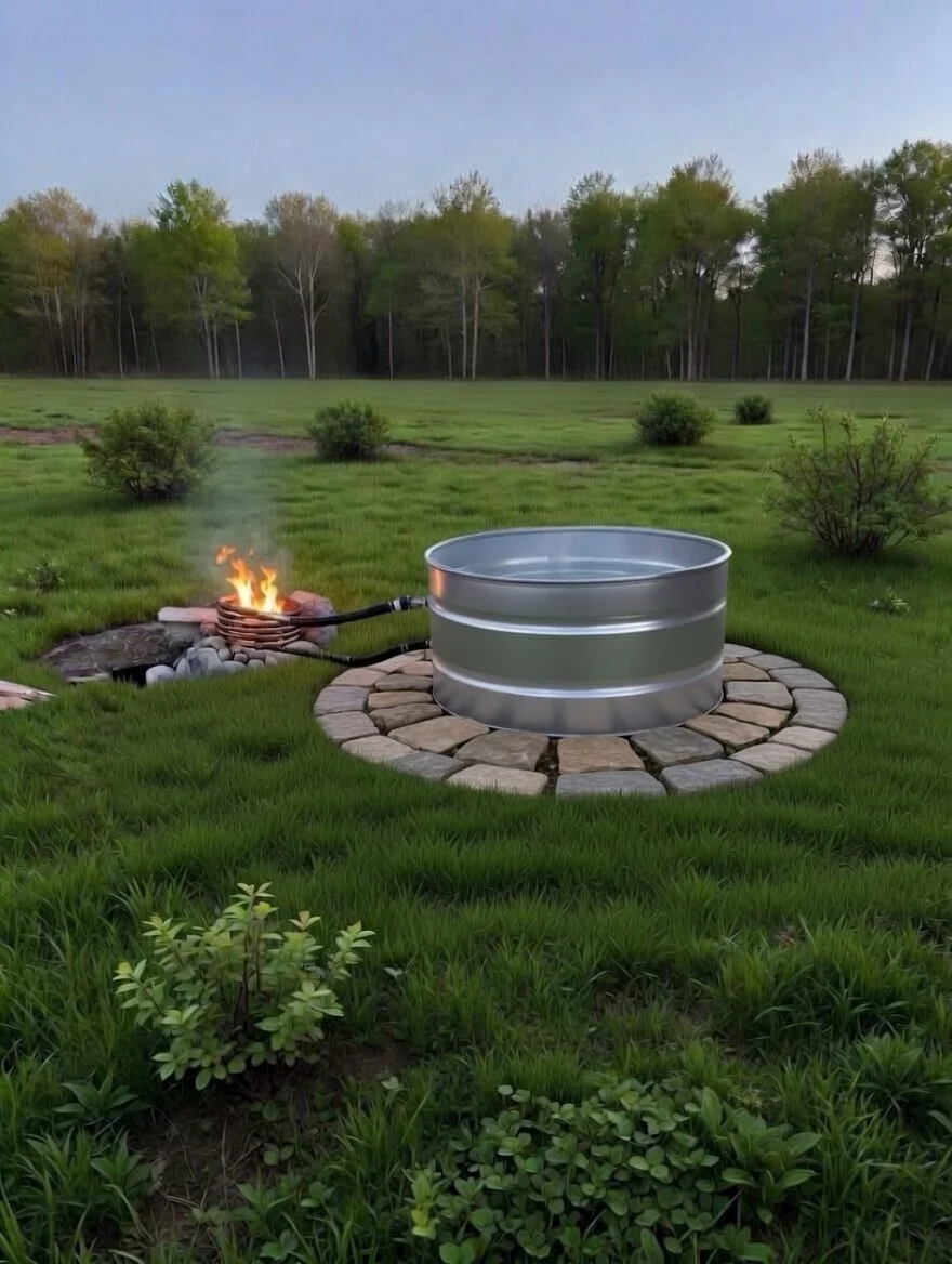 Wood Fire Hot Tub Coil with 170GAL Galvanized Steel Stock Tank