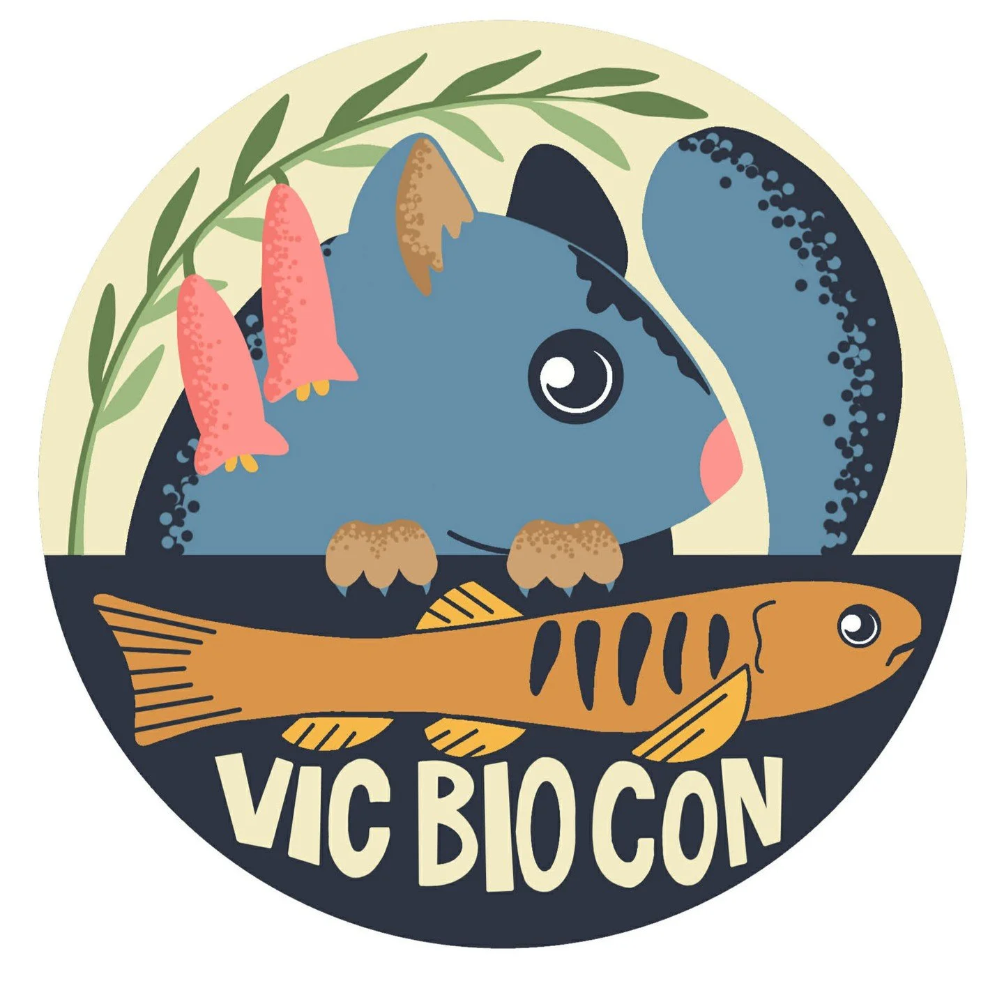 🌿This year at #VicBioCon26, we unveiled our brand new logo! Designed by Grace Smith @graceponders it features Victorian species that represent different conservation status: a leadbeater's possum (Gymnobelideus leadbeateri, critically endangered), b