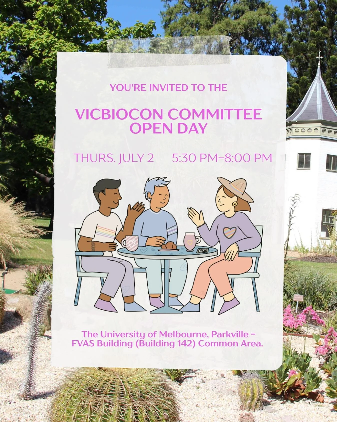 Following the success of VicBioCon26, we&rsquo;re excited to announce that we&rsquo;re recruiting new Committee members!

Come along to our in-person Open Day to hear about what we do, meet the team, and see if you&rsquo;d like to join us on the VicB