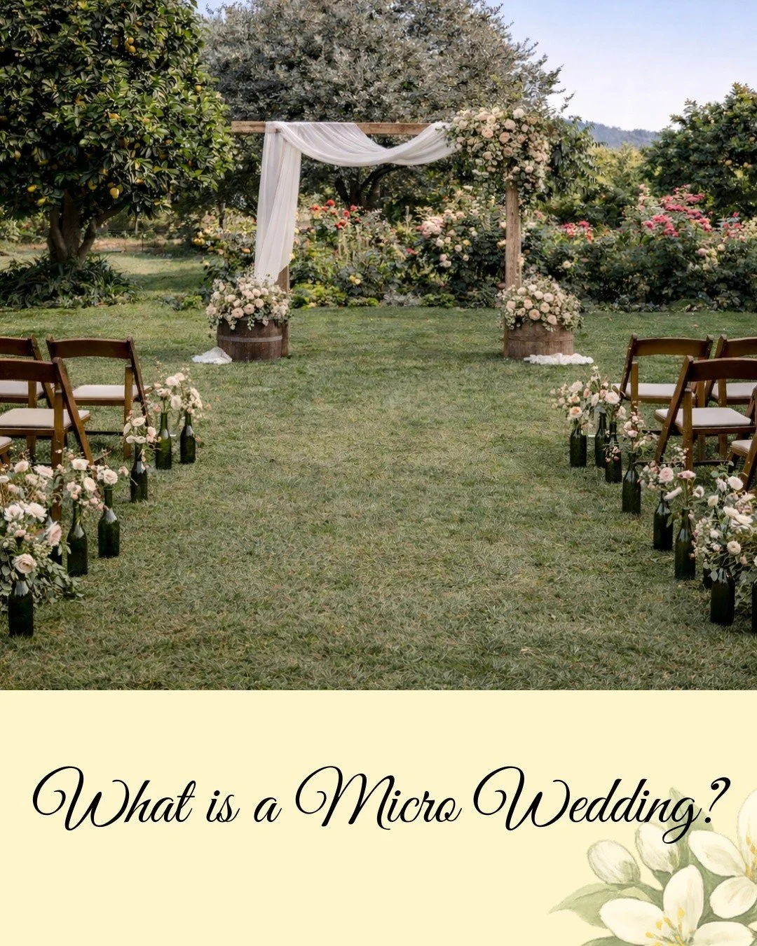 Not every couple dreams of a big wedding.

Some dream of something quieter.
More meaningful.
More them.

A micro wedding is an intimate celebration, usually with 10&ndash;30 of your closest people. No overwhelming timeline. Just what truly matters.


