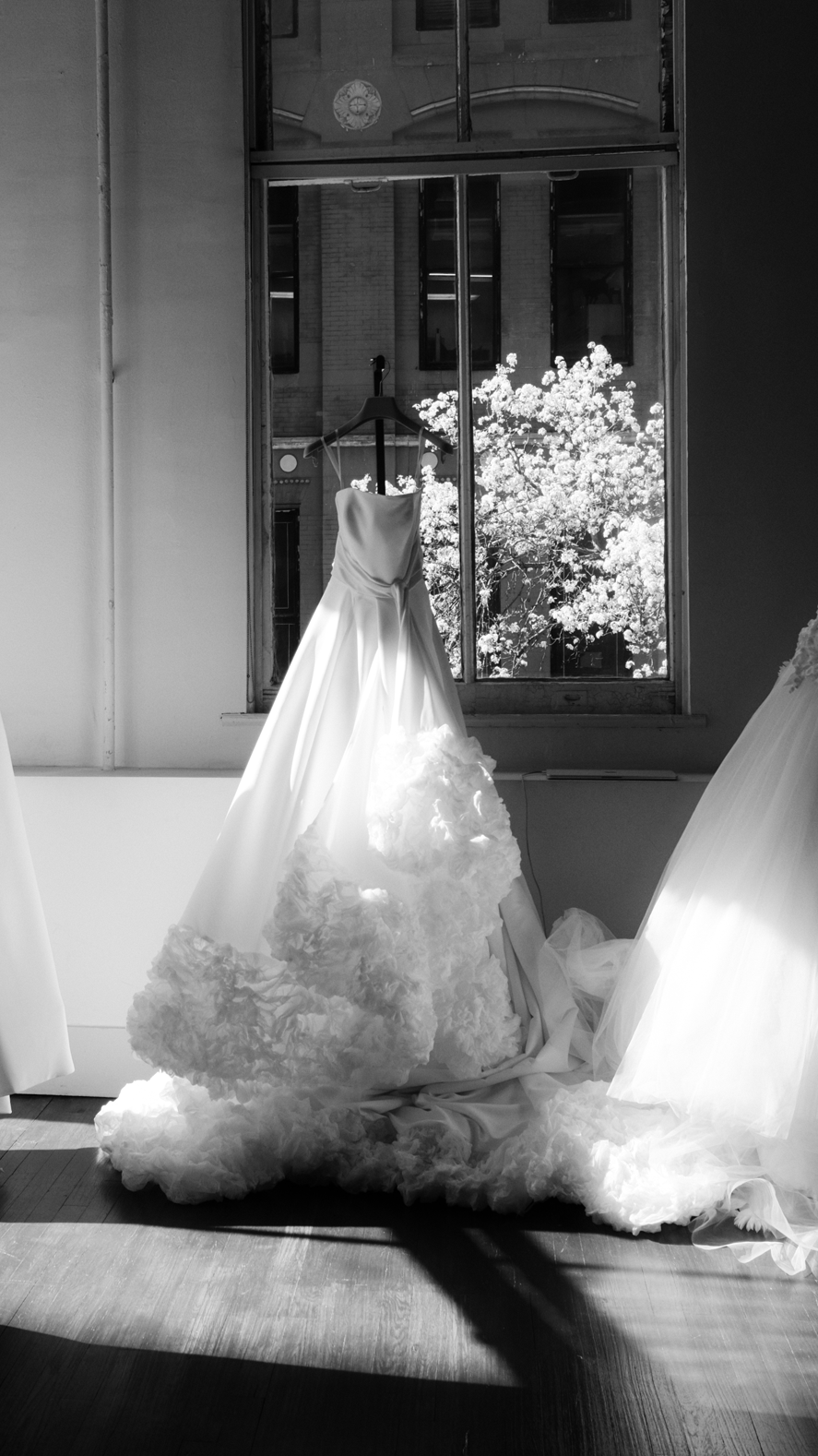 Wedding gown on hanger, destination wedding content creation by PURR Studio