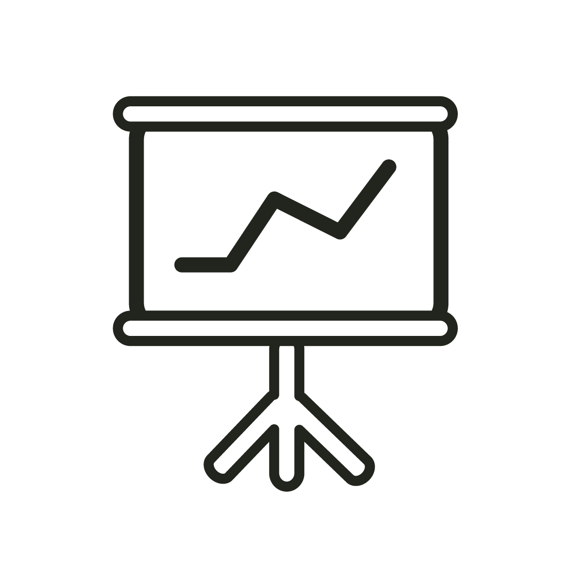Line graph showing upward trend on a presentation screen.
