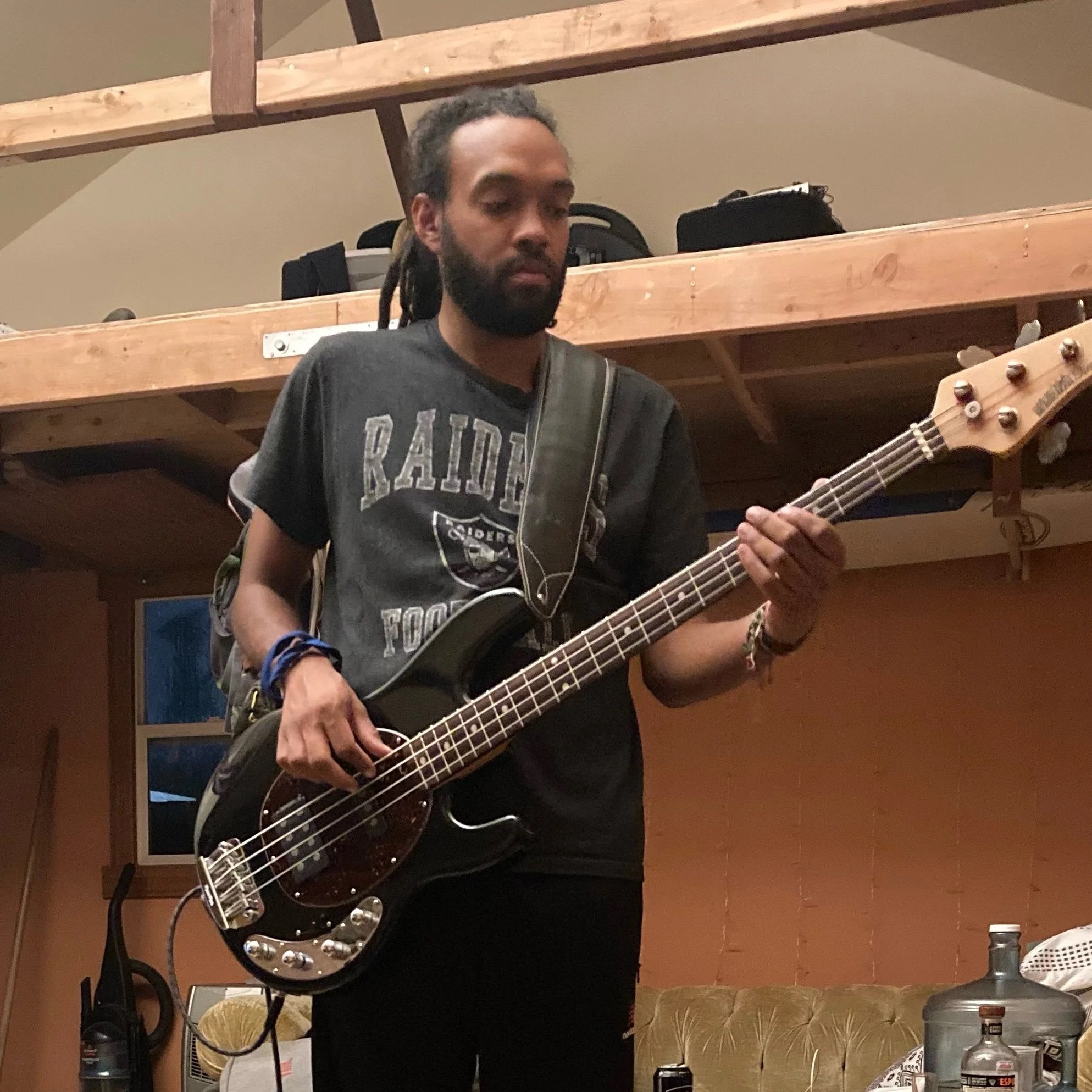 Eddie Valenzuela recording bass tracks at Canosonico Recording Studio. 