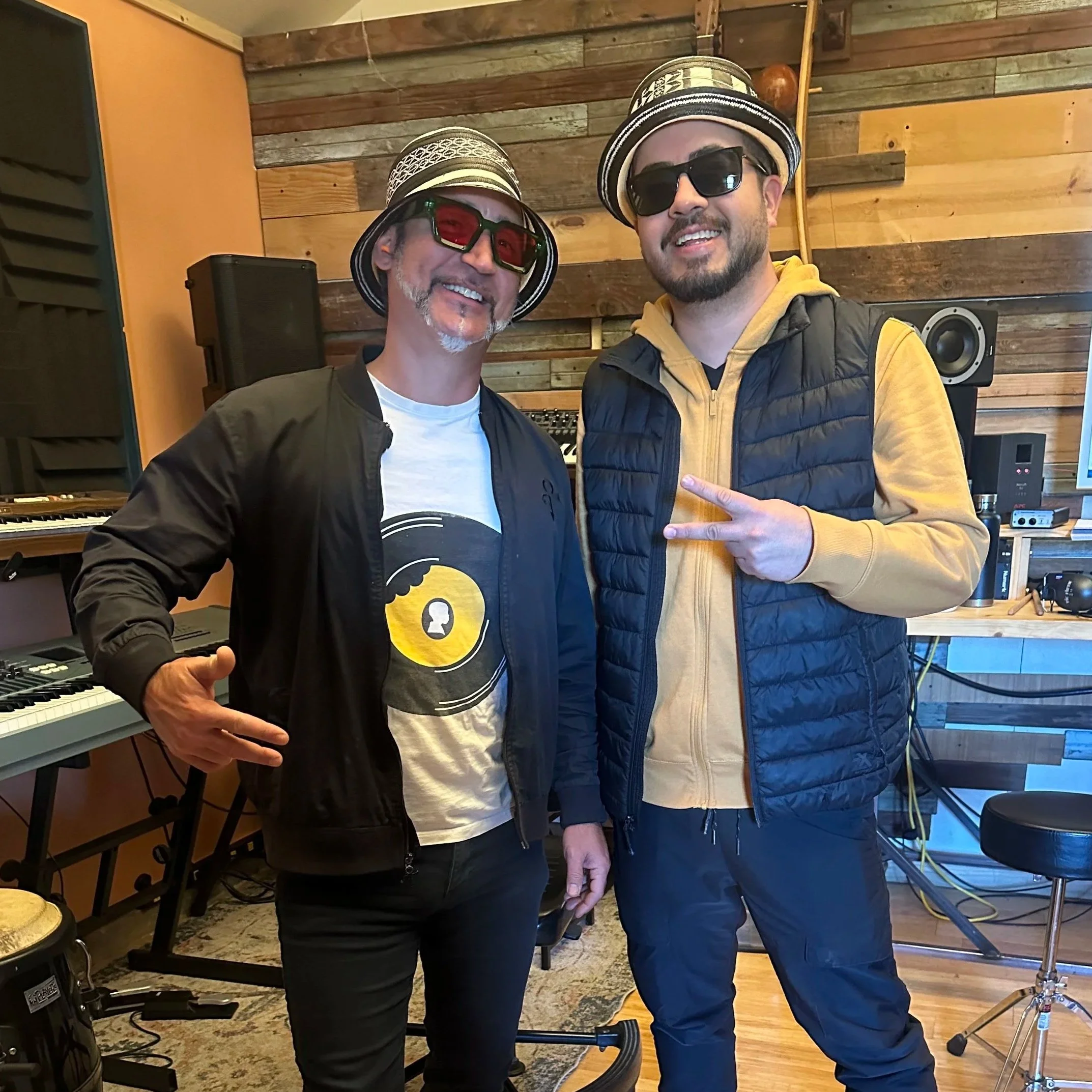 Gabriel Villa (formerly of Chicano Batman) and Chuy Leon in the studio, collaborating on new material.