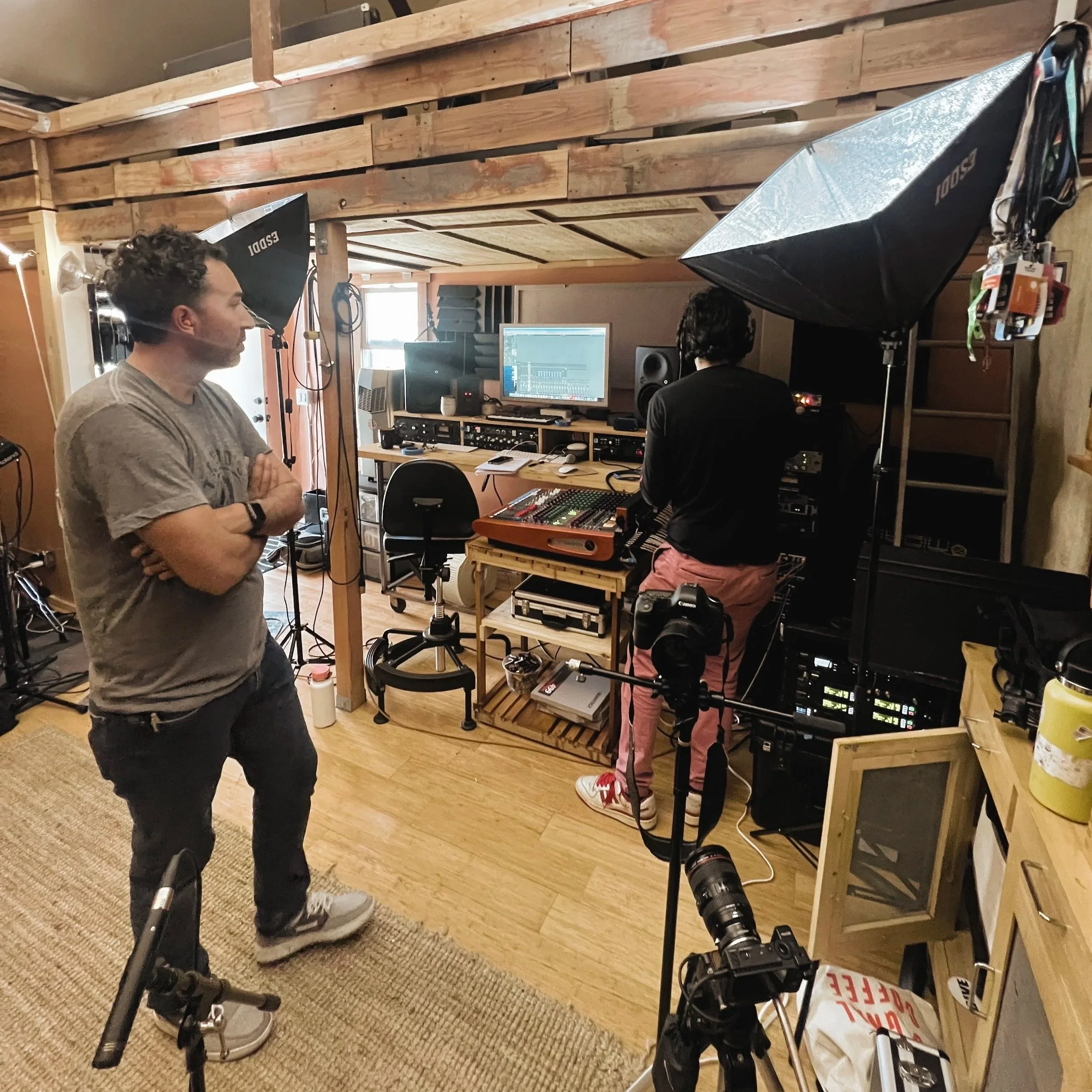 Behind the scenes of Jorge Bailon and Eduardo Arenas setting up for our live sessions at Canosonico Studio. 