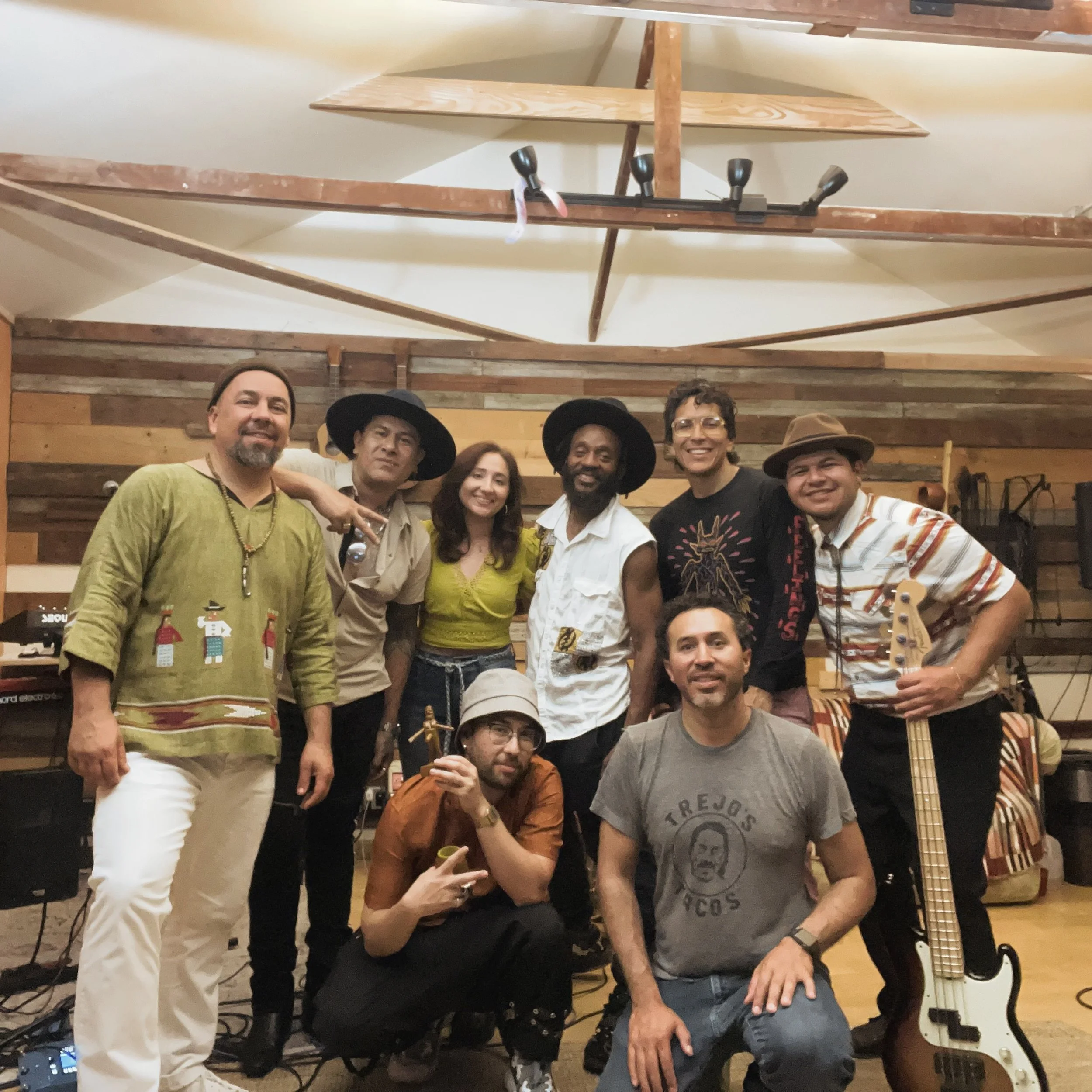The LaOx Team during the live recording sessions: Jose Cano, Jesus Gonzalez, Anessa, Jeremy Thomas, Eduardo Arenas, Jonathan Martinez, Jorge Bailon and Christopher Hall. 