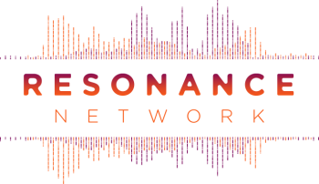 Colorful sound wave graphic with the text 'Resonance Network' in orange and purple letters.