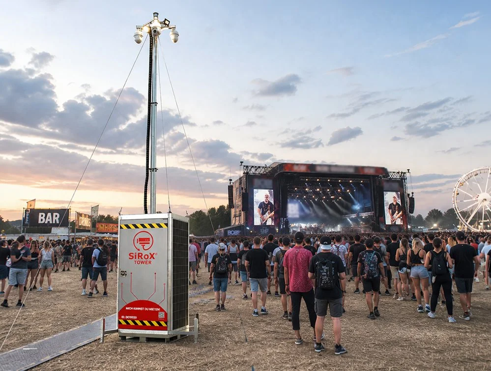 Ein großes Open-Air-Konzert mit vielen Menschen vor einer Bühne, im Hintergrund ein Riesenrad und ein dunkler Himmel.