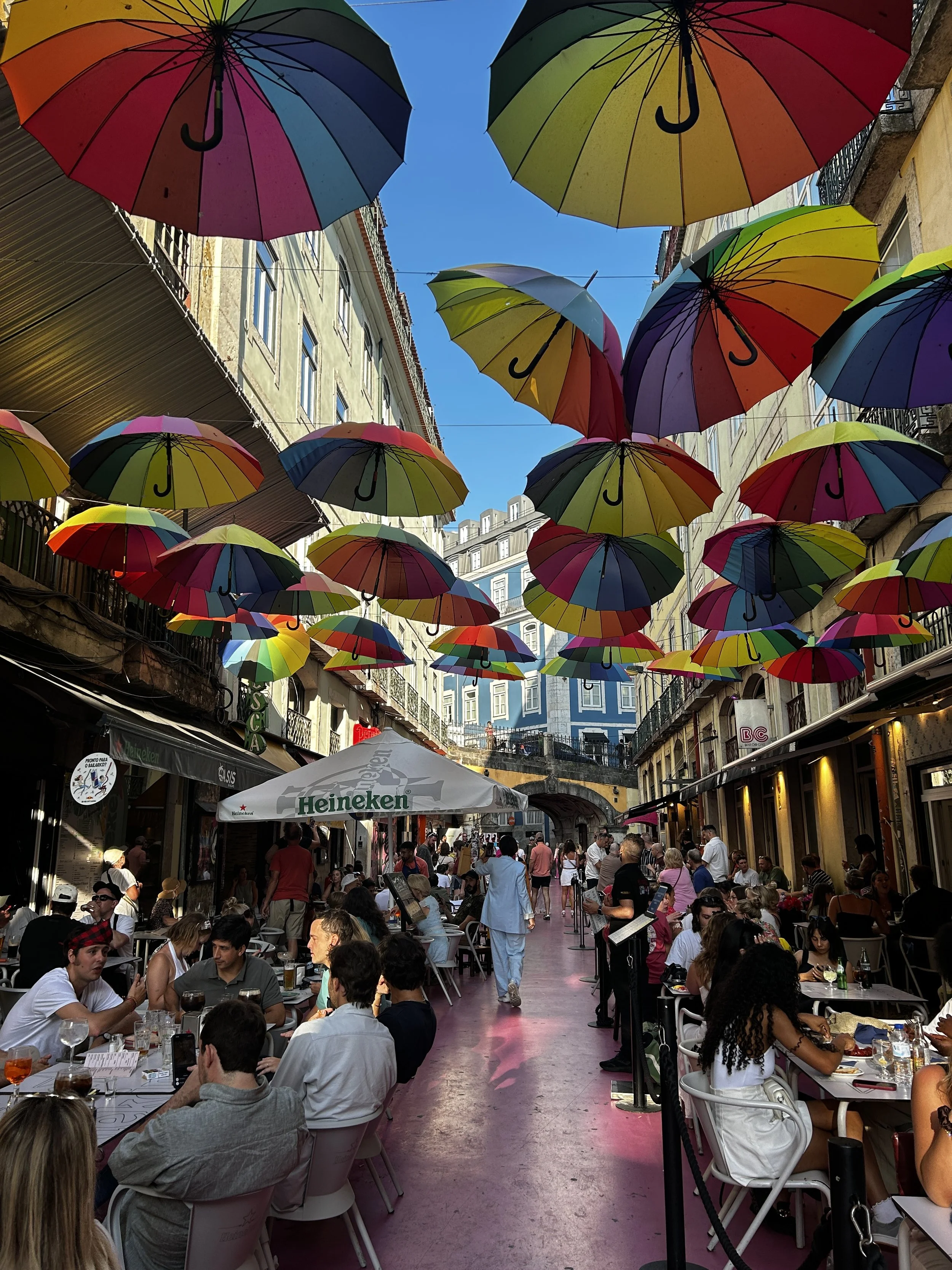 The fun and vibrant "Pink Street" in Lisbon, Portugal