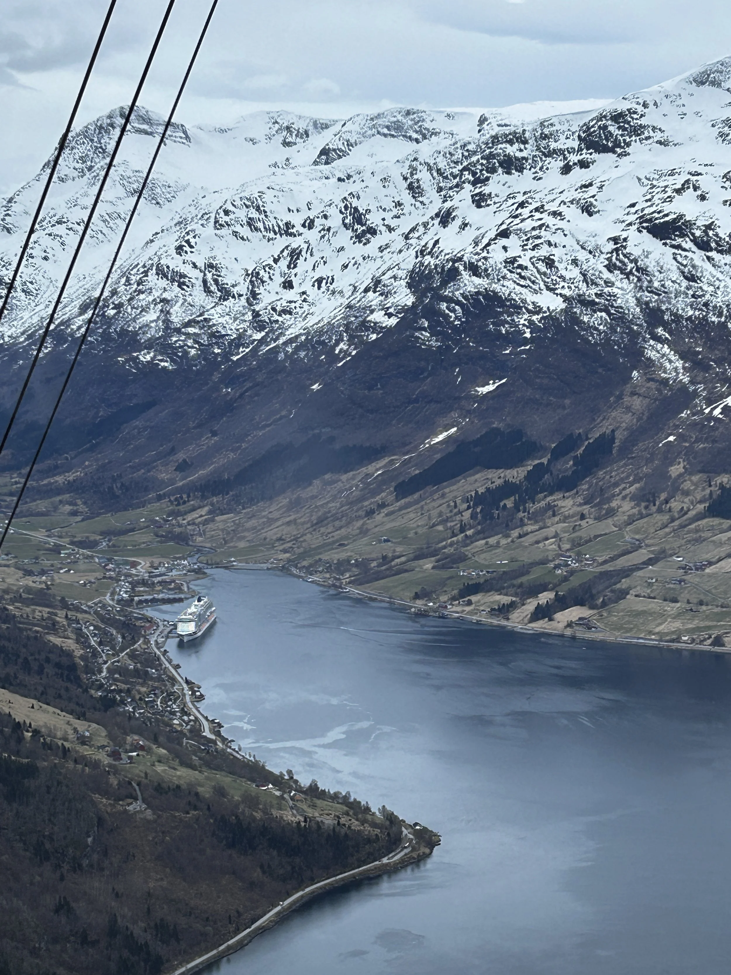 View from Loen Skylift, looking down on our cruise liner, P&O Iona