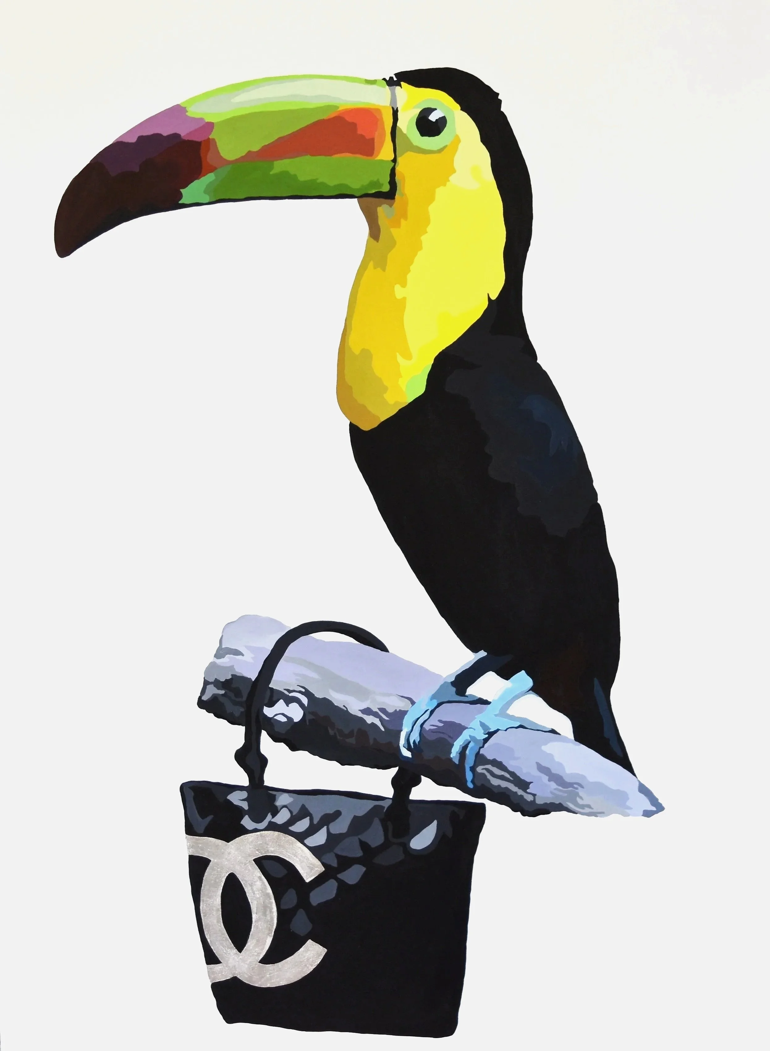 Perched on Coco Chanel  2016 - acrylic & genuine silver leaf on canvas 
122.0 x 91.0 cm 
SOLD