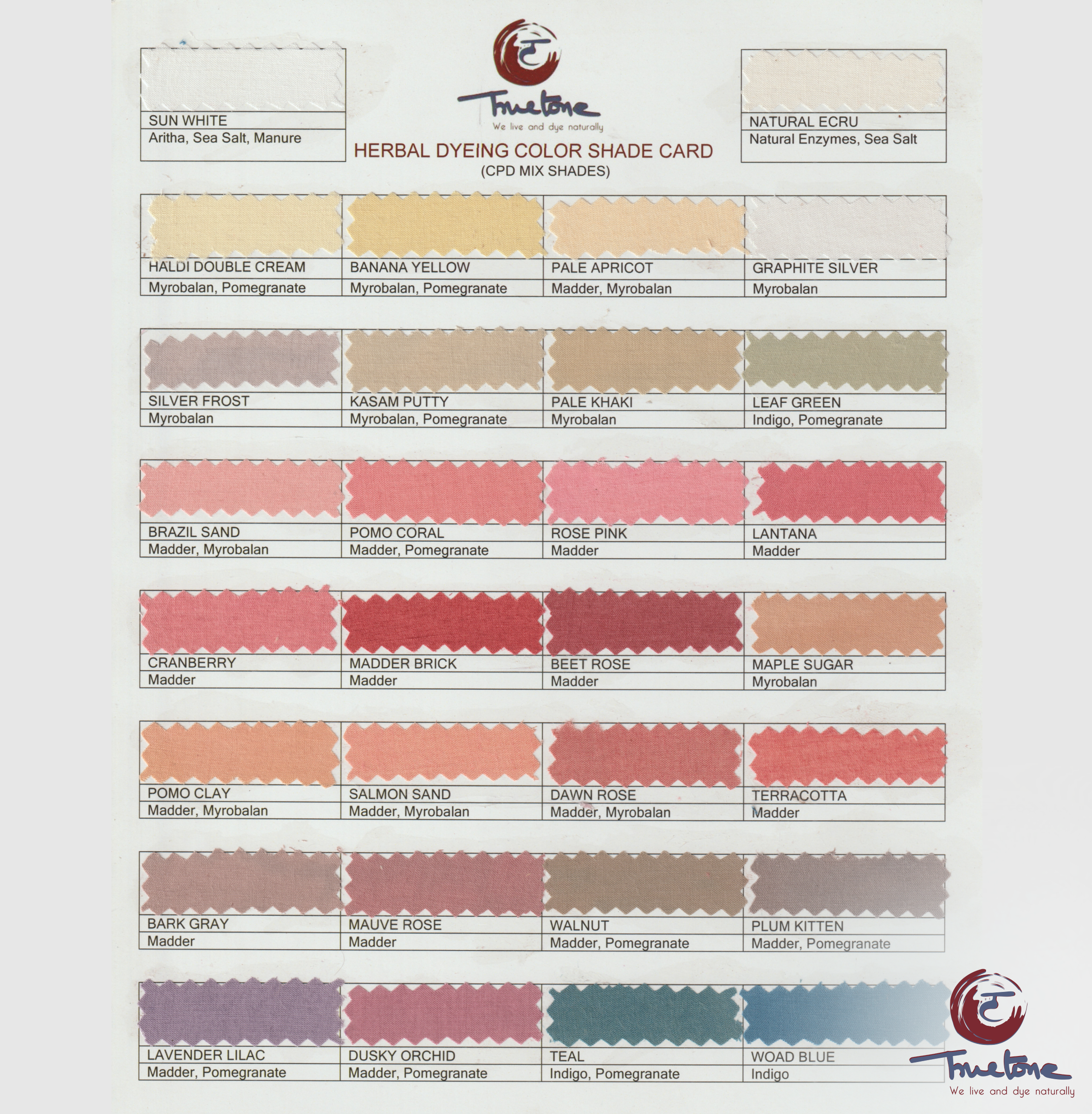 Natural Dye Shade Card  | Truetone Ink