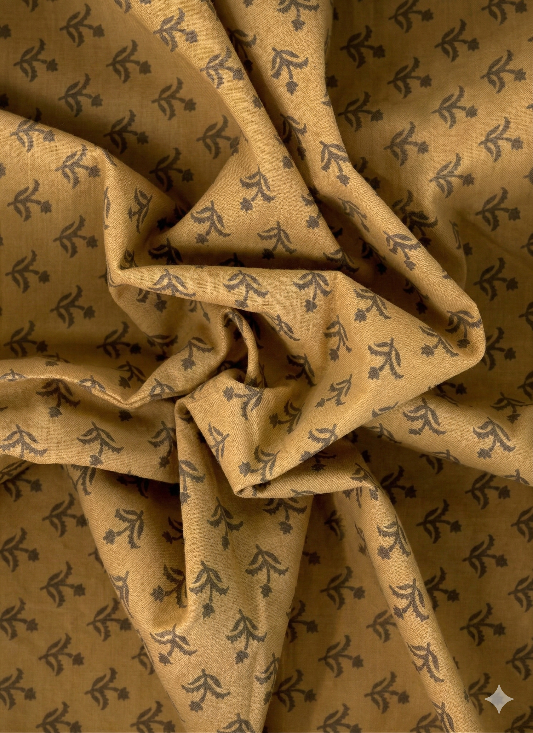 Naturally Dyed Haldi Yellow Screen Printed Fabric Roll | 1 to 2 Meters | Truetone Ink