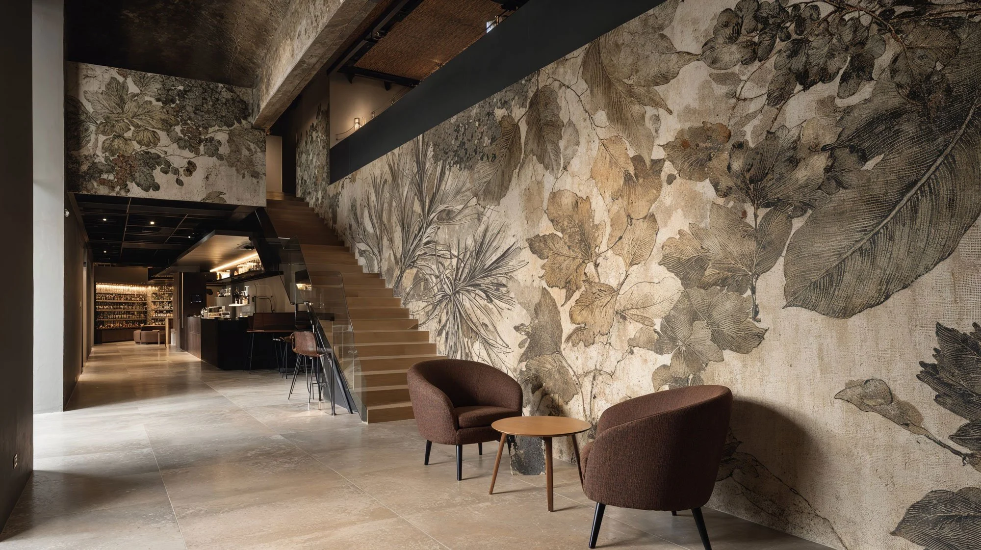 Akustiktapete im Hotel-Flur mit moderner Wandgestaltung und verbesserter Raumakustik