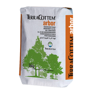 Bag of TerraCottem Arbor soil conditioner with green tree illustration and orange accents.