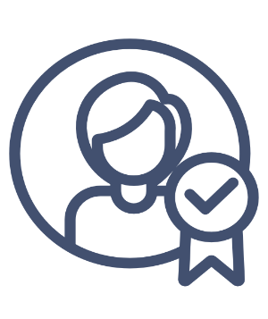 Een pictogram van een persoon met een vinkje en een award of medaille.