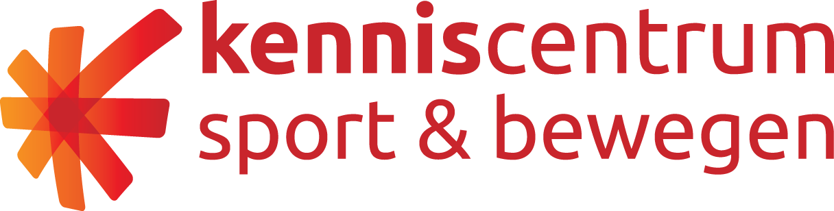 Logo van kenniscentrum sport & bewegen met een oranje en rode stervormige afbeelding naast de tekst.