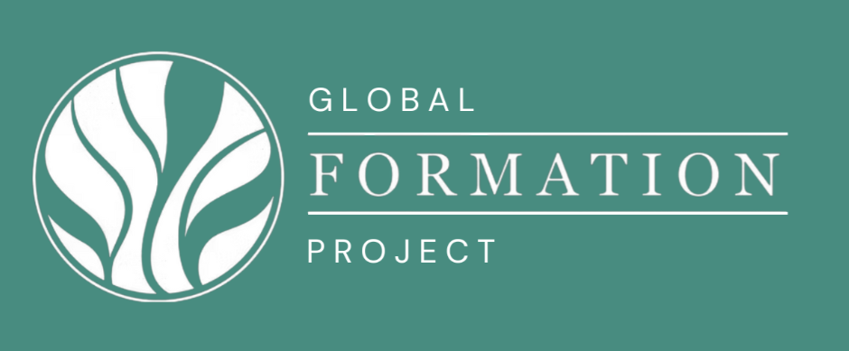 Logo for Global Formation Project with a green background, a stylized leaf design in a circle on the left, and text on the right.