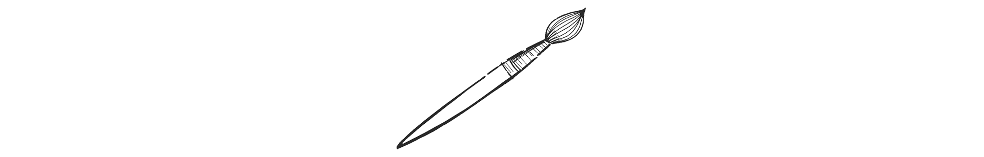 Black and white line drawing of a paintbrush with a pointed tip, shown from a side angle.