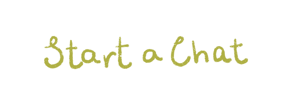 Button with rounded edges containing the text "Start a Chat" in green handwritten style font on a white background.