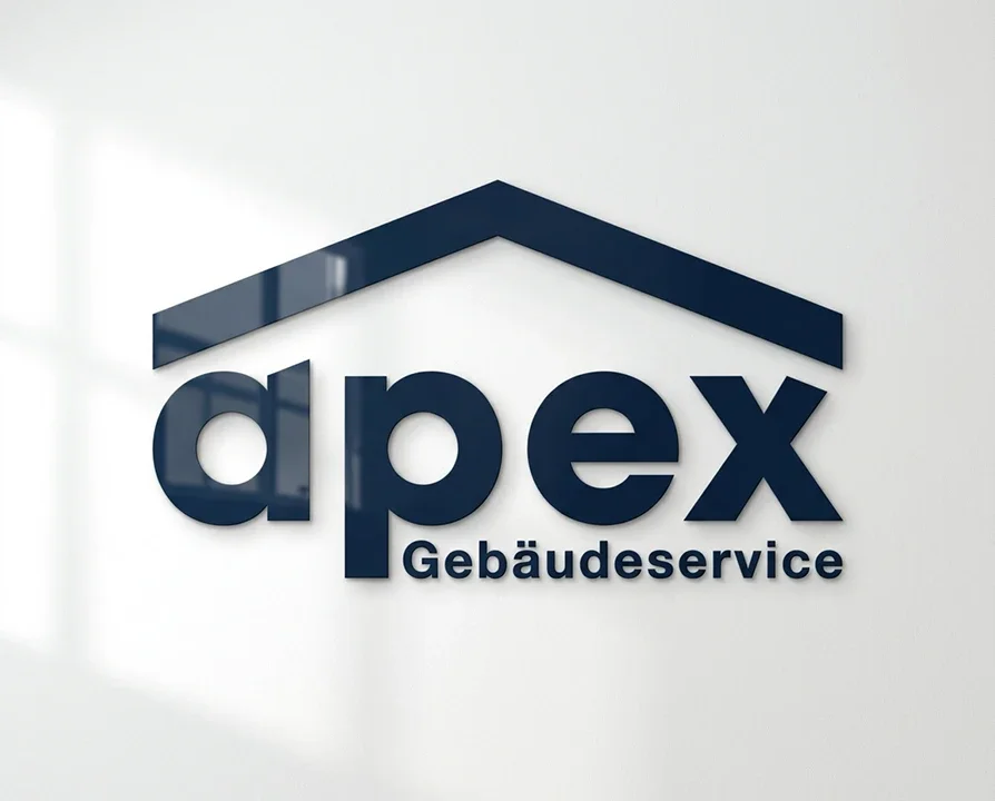 Logo mit dem Text "apex Gebäudeservice" und einem Dach-Symbol darüber