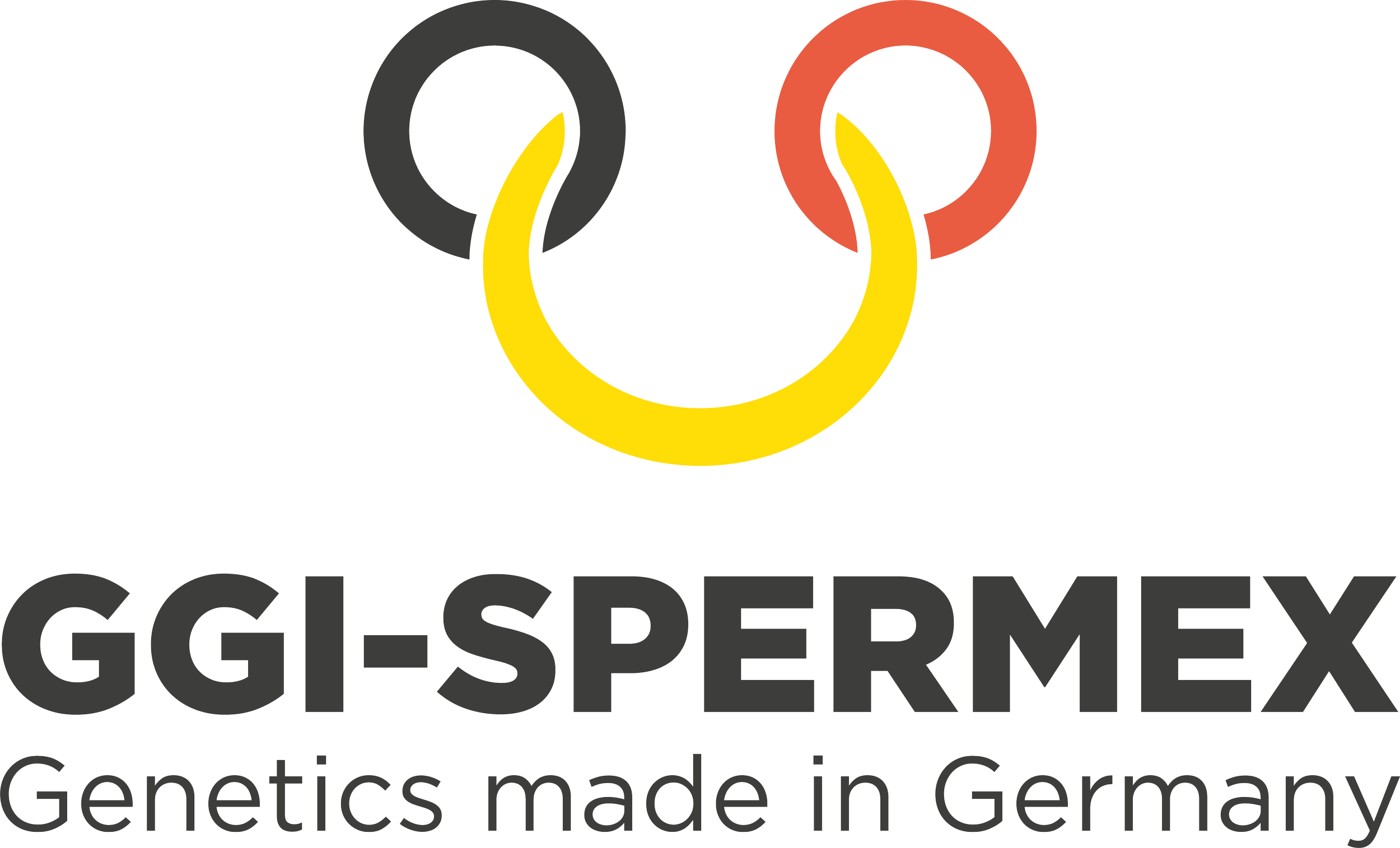 Logo of GG I-Spermex with a stylized letter U in yellow, red, and black, and the text 'GG I-SPERMEX' with 'Genetics made in Germany' below.