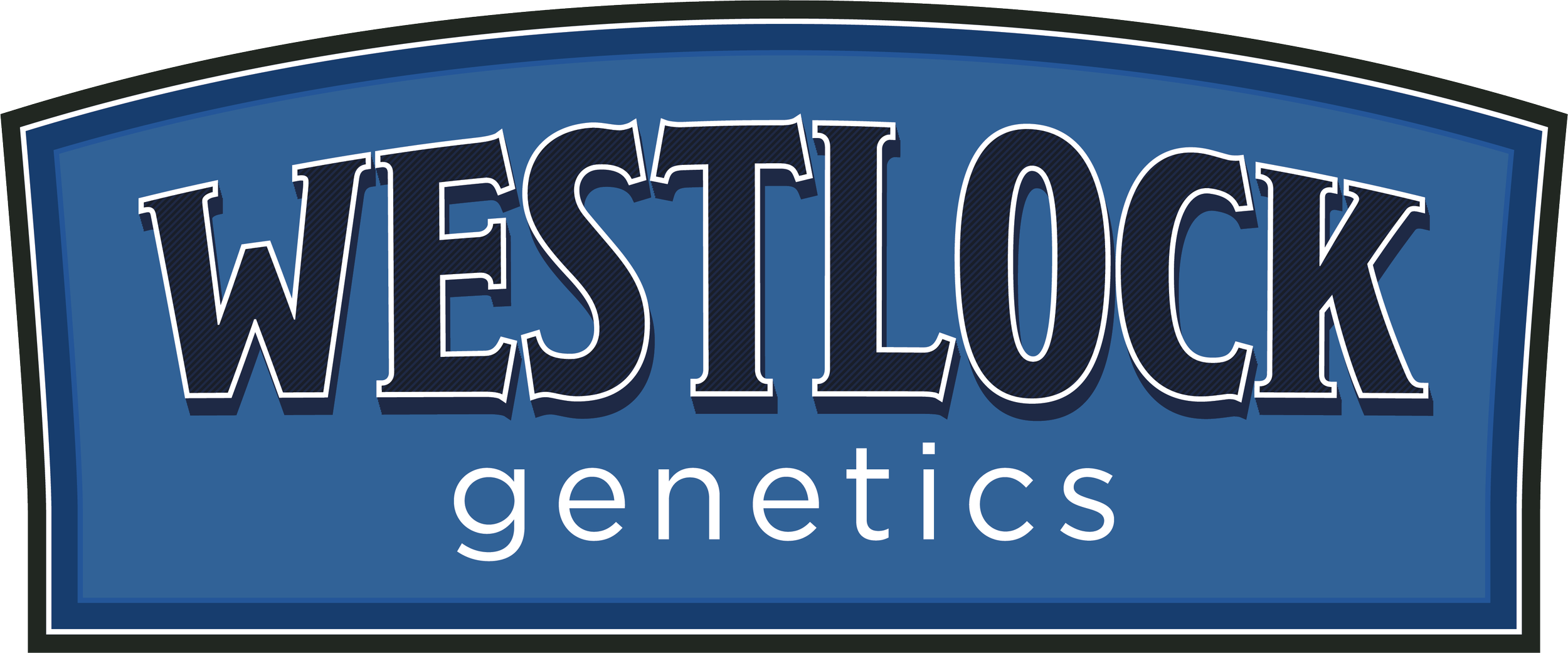 Westlock genetics logo with blue background and white text.