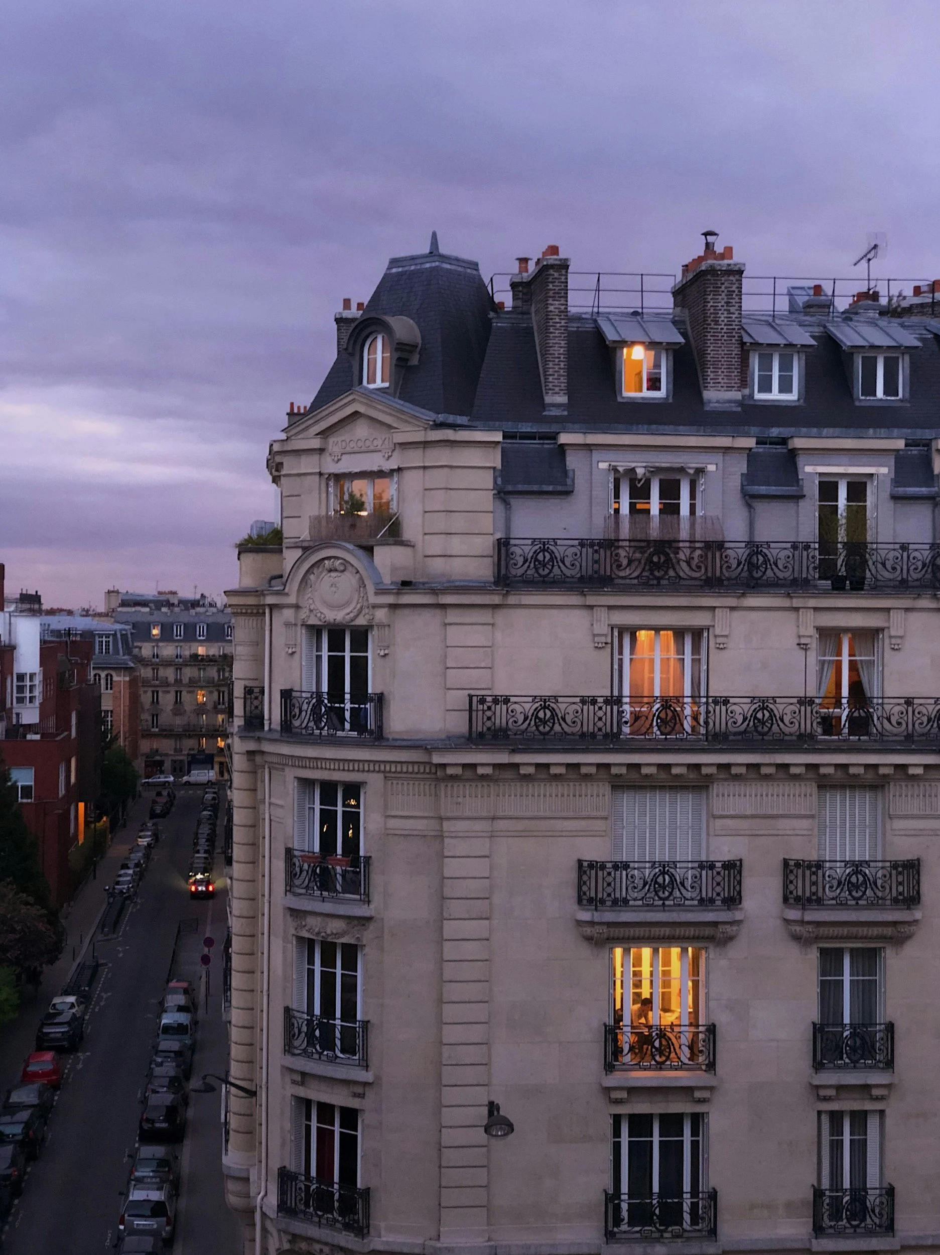 Apartment in Paris at dusk