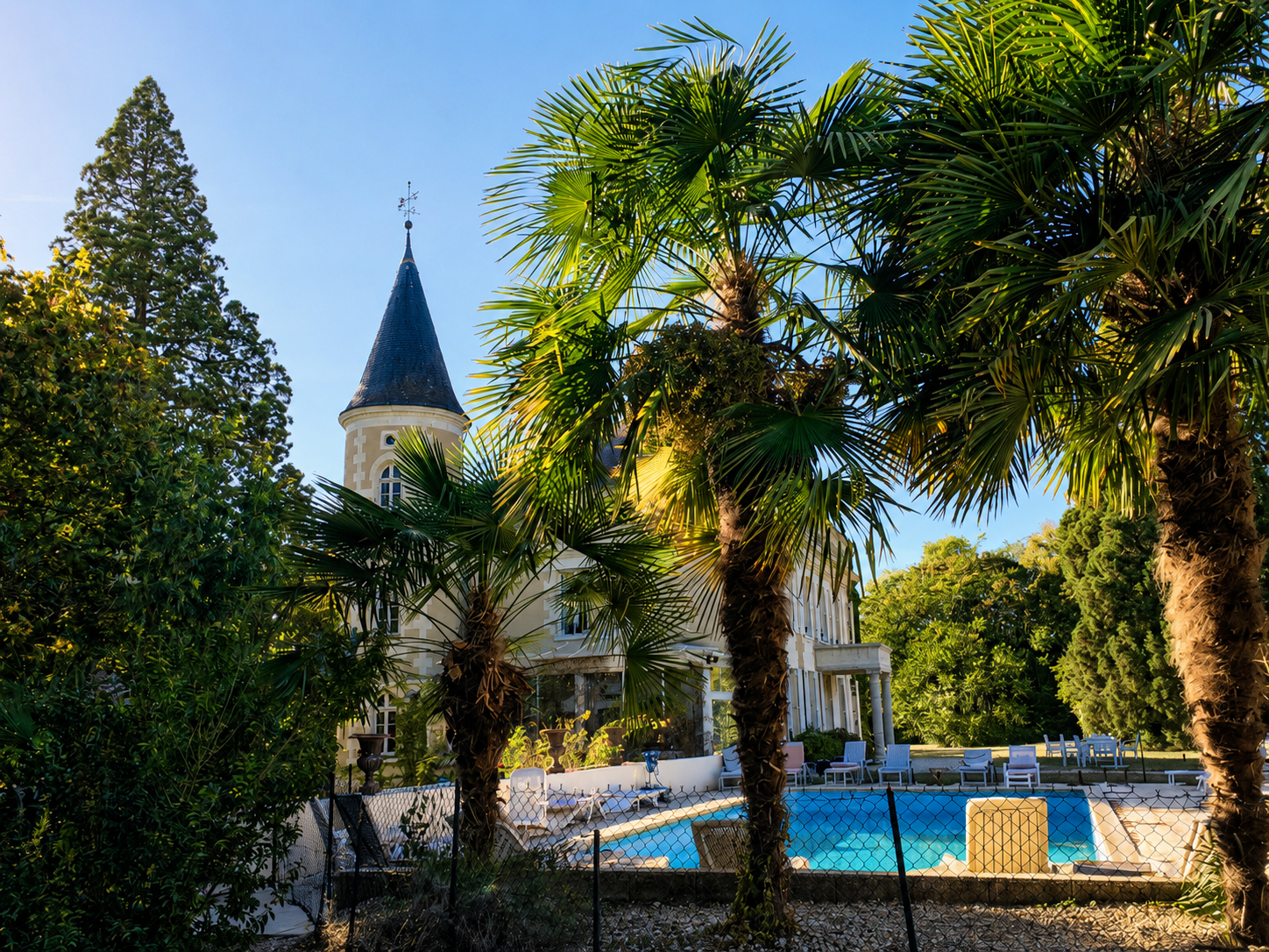 Hidden view of the château and the pool