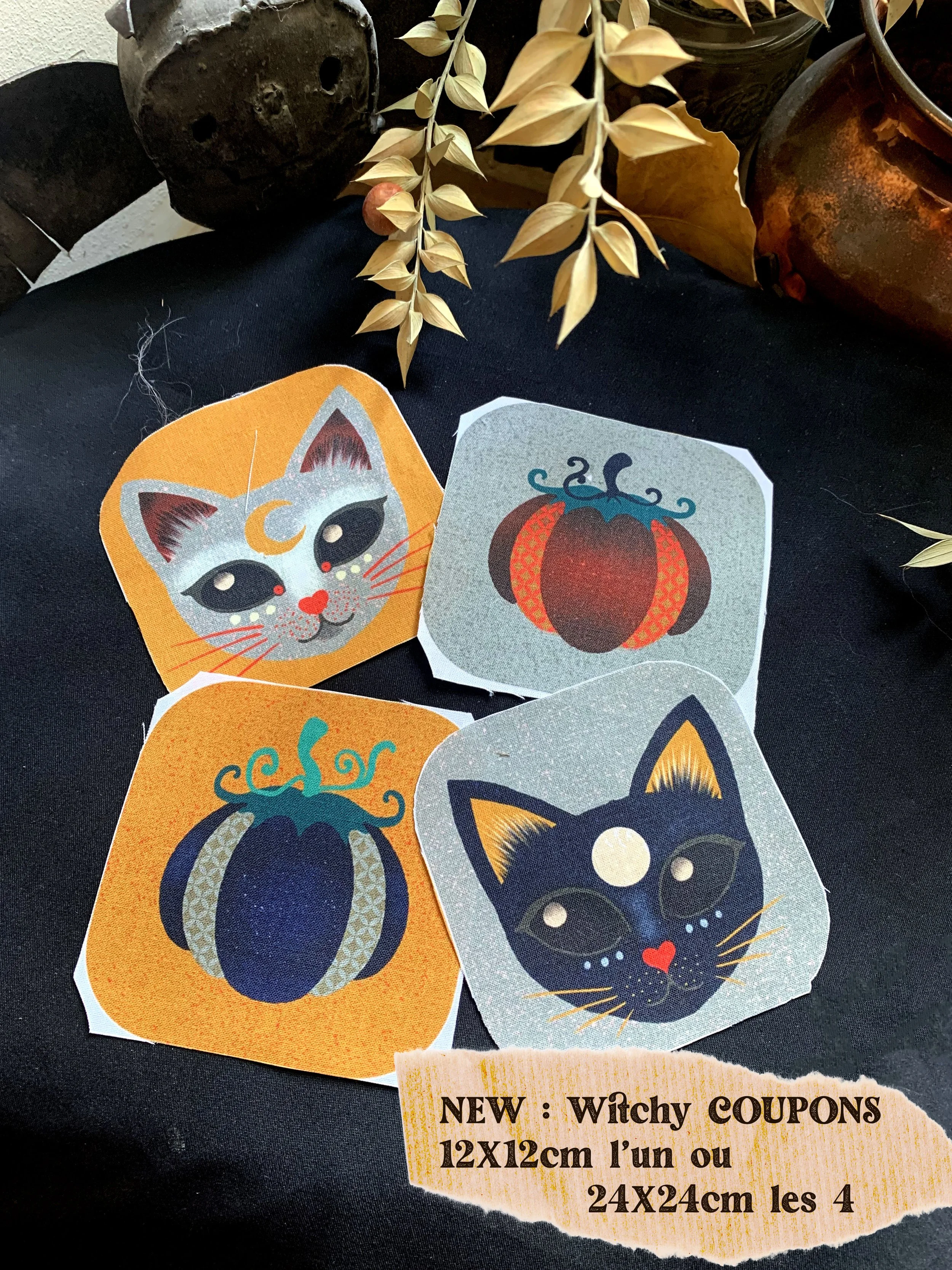 [Précommande] Coupons "Spooky chats et citrouilles" Tissu crétonne