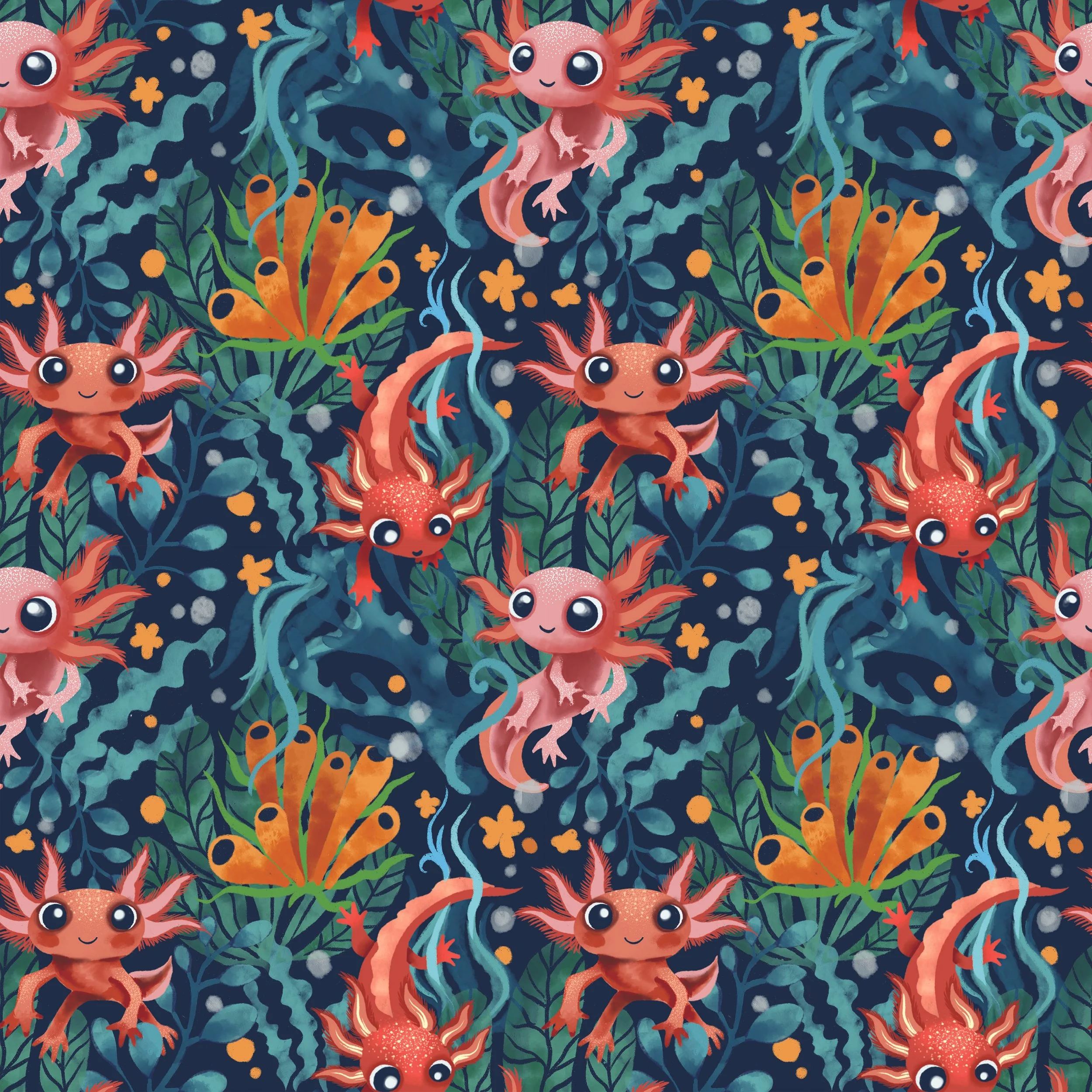 (Précommande) Tissu satin coton / Jardin des Axolotls