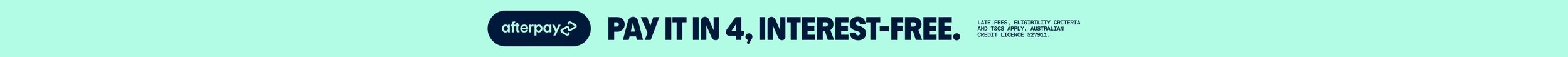 Advertisement banner for Afterpay with the text "Pay it in 4, interest-free."