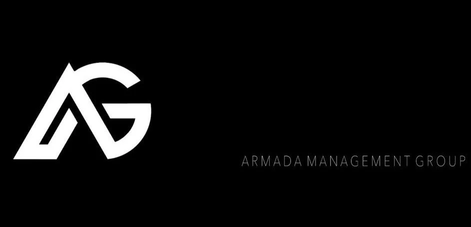 Black background with a white stylized logo resembling the letters A and G, and the text 'ARMADA MANAGEMENT GROUP' in small white letters.