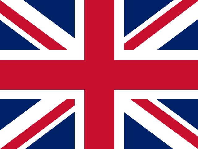 The flag of the United Kingdom, also known as the Union Jack, with red, white, and blue colors.
