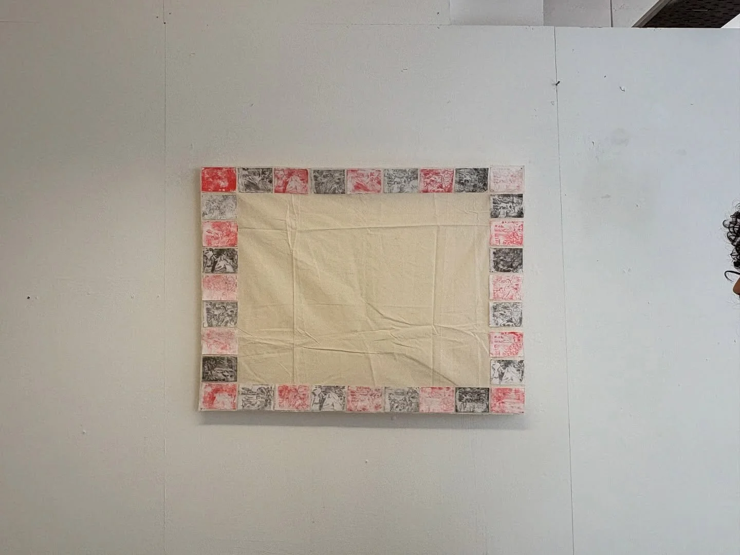 this is the &lsquo;tapestry&rsquo; situation I made that I will project the video onto, prints frame muslin