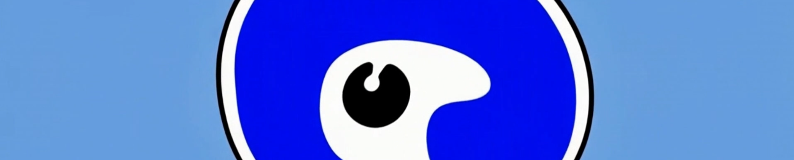 Logo avec un œil stylisé sur fond bleu